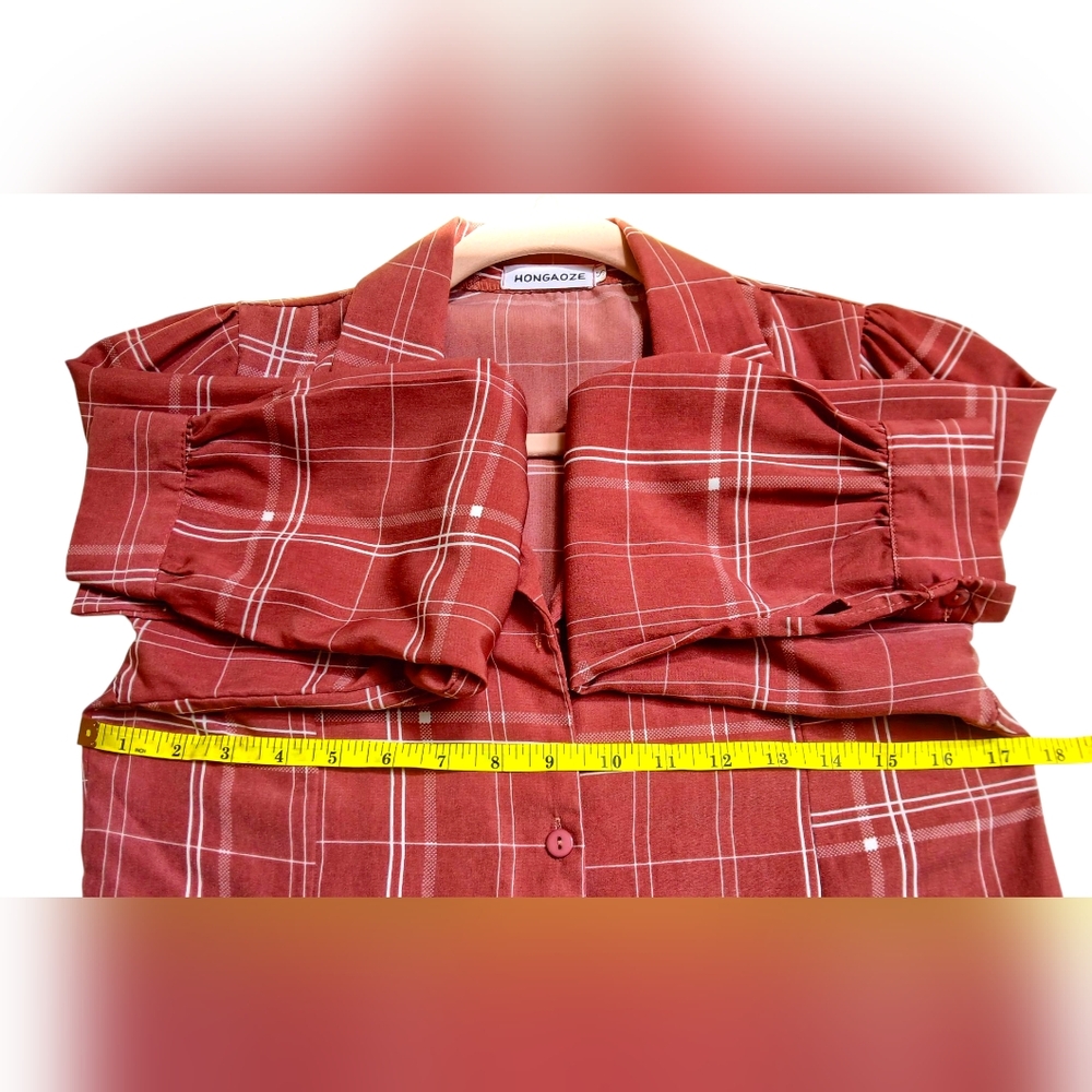 Women's Red And White Plaid Button-Up Shirt Dress-Size S NWOT - Picture 6 of 6